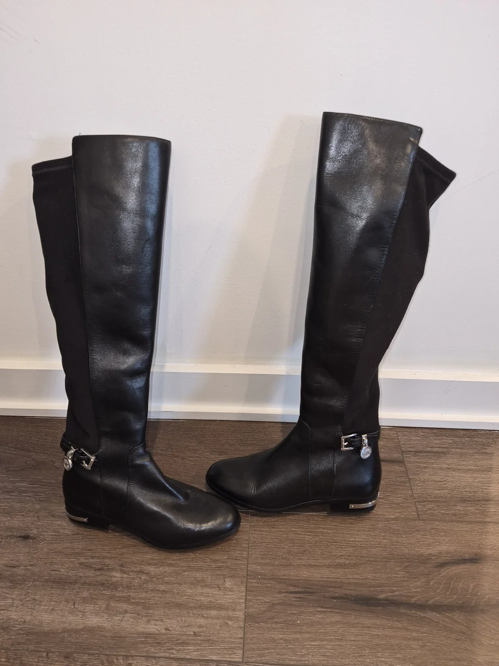 Michael Kors Black Over-the-Knee Leather & Stretch Boots Size 6